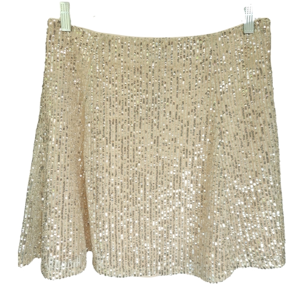 LOFT Sequin Lined Mini Skirt 6 Champagne Silver NWT Night Out Cocktail Glam